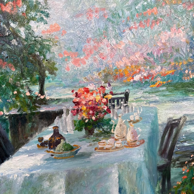 Mint Freilberger Still Life Table on the Patio Painting Signed For Sale - Image 8 of 12