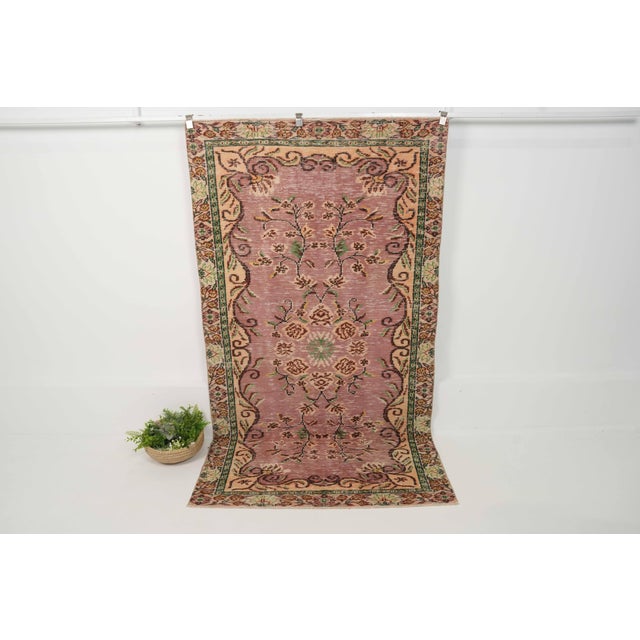 1970s Vintage Turkish Handmade Wool Cotton Pink Area Rug For Sale - Image 9 of 12