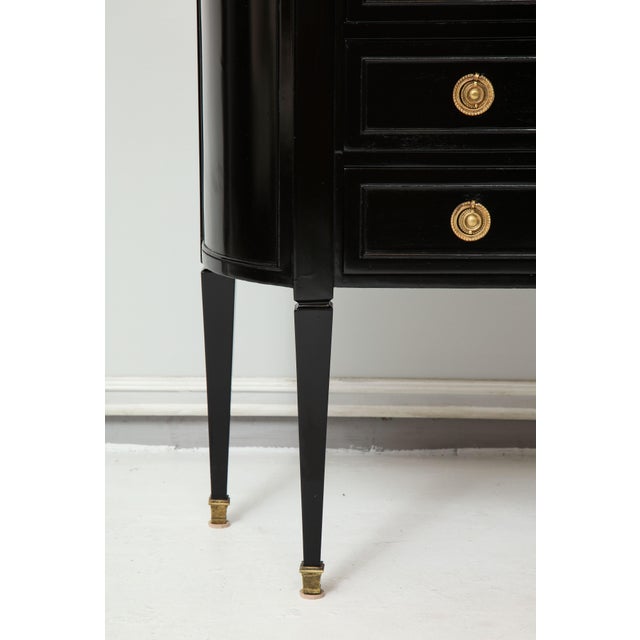 Pair of Ebonized French Marble-Top Petite Commodes With Brass Gallery For Sale - Image 10 of 13