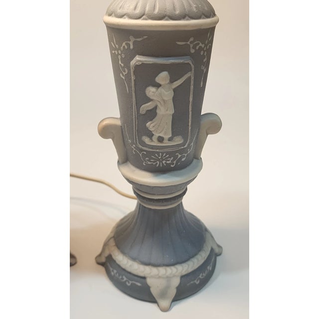 Wedgwood Vintage Wedgwood Jasperware Blue Table Lamps Made in Occupied Japan- Set of 2 For Sale - Image 4 of 12