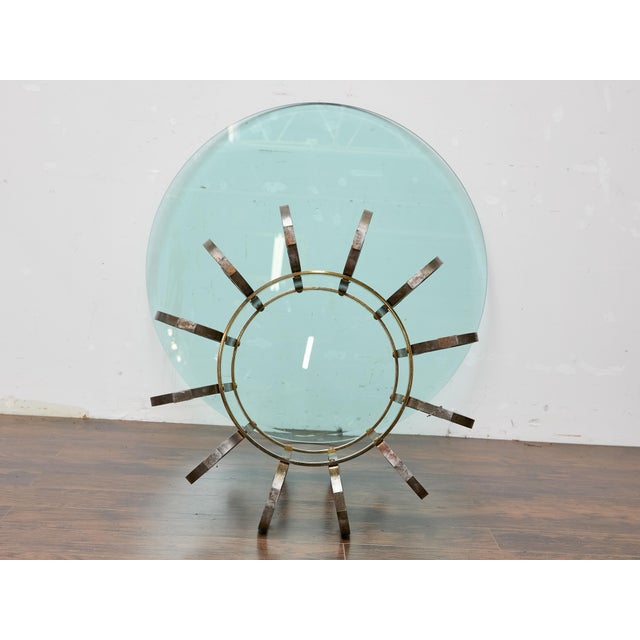 Midcentury Italian Glass Top Center Table with Sculptural Steel and Brass Base For Sale - Image 12 of 12