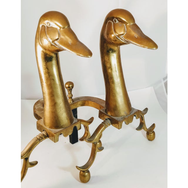 Vintage MidCentury Modern Brass Canadian Geese Fireplace Andirons a