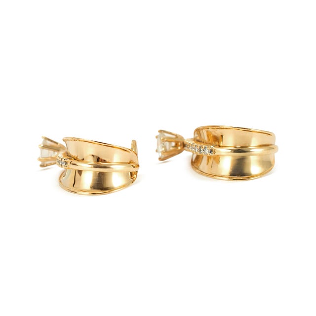 Late 20th Century Vintage 14k Yellow Gold 1.43ct Diamond Stud Huggie Clip Dangle J Hoops Earrings, a Pair For Sale - Image 5 of 8