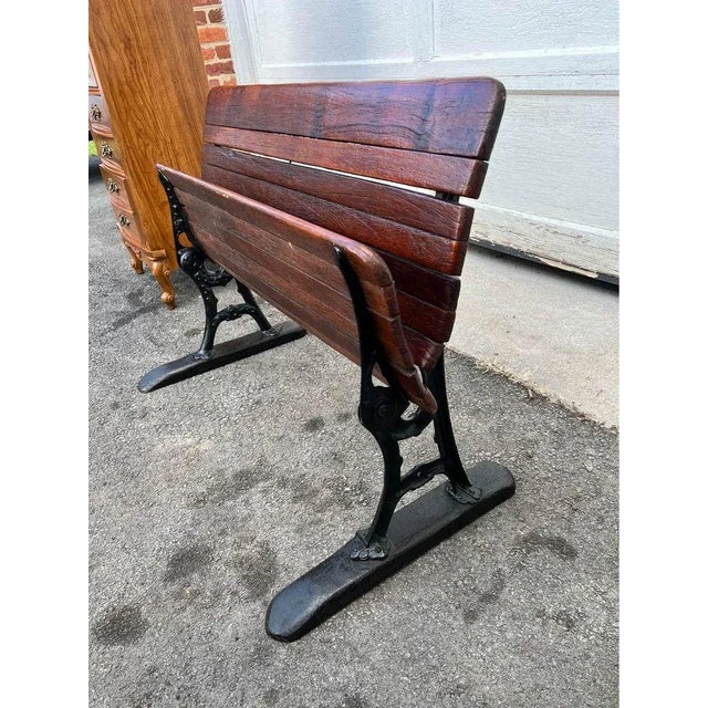19th Century Antique Folding Wood Bench With Cast Iron Base For Sale - Image 11 of 11