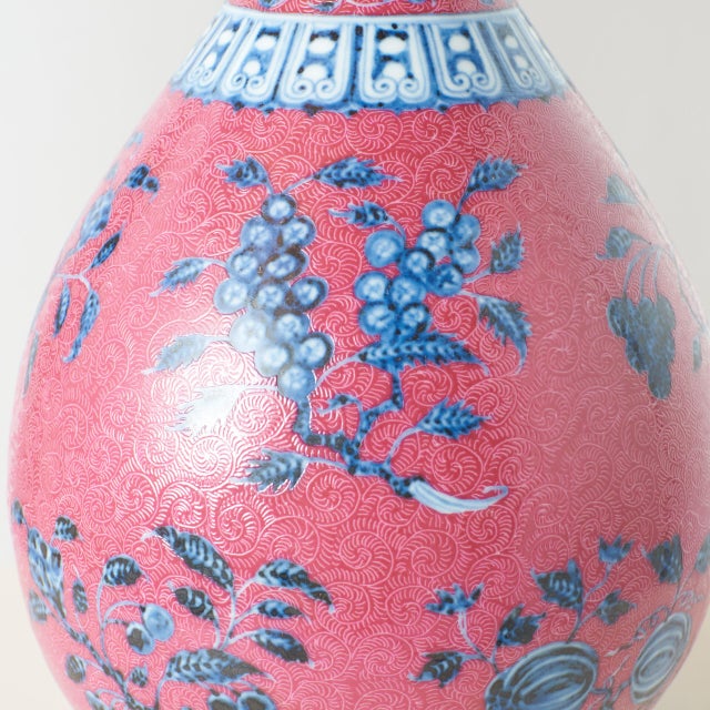 Vase with Blue and White Lotus Decoration on Pink Ground For Sale - Image 9 of 11