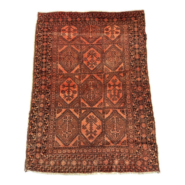 Antique Rust Herati Hand-Knotted Wool Rug - 5'3" X 3'8" For Sale