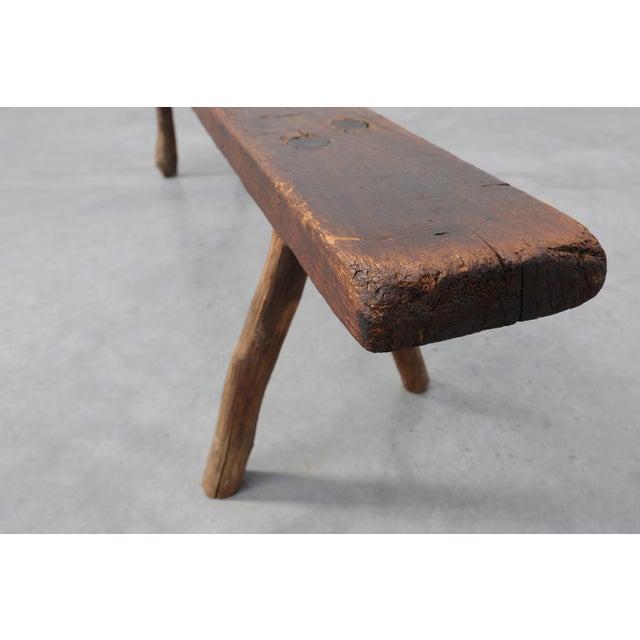 19th Century French Primitive Farmhouse Bench with Splayed Legs For Sale - Image 6 of 13