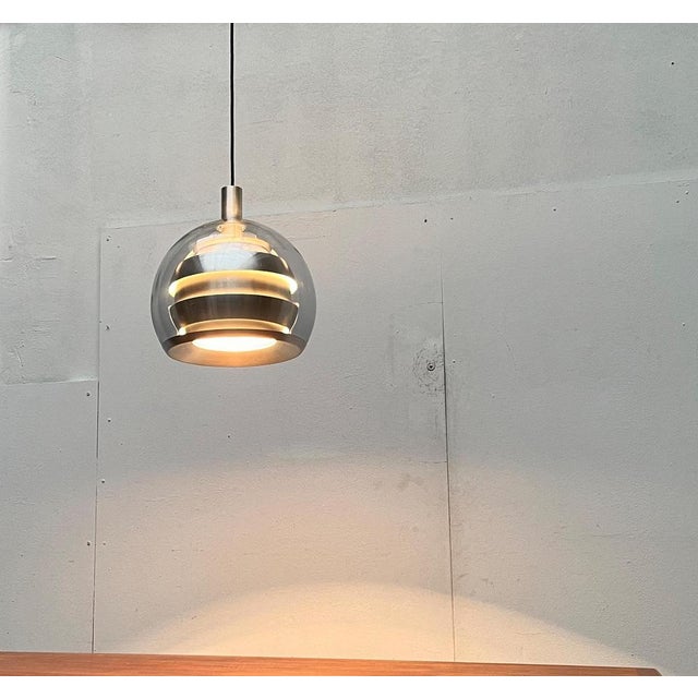 Metal Mid-Century German Space Age Aluminum and Glass Globe Pendant Lamp from Doria, 1960s For Sale - Image 7 of 18