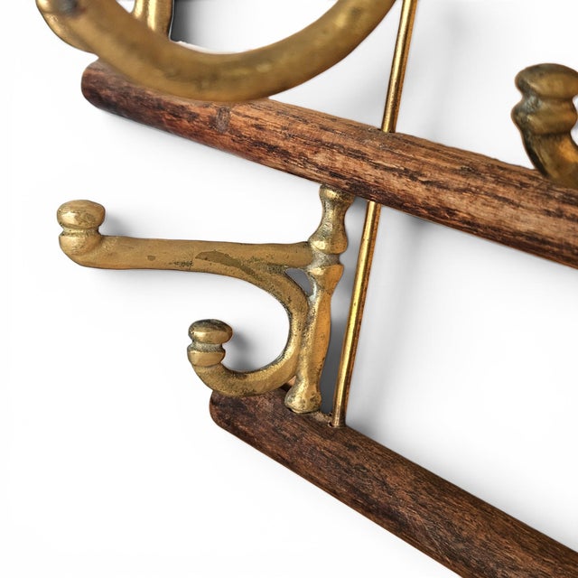 Antique French Brass and Oak Expandable Bistro Coat Rack For Sale In Dallas - Image 6 of 12