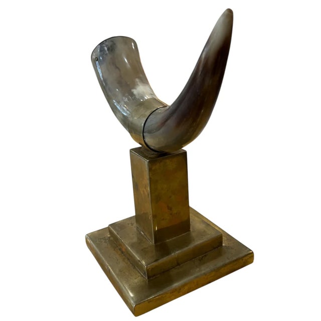 Vintage Natural Horn on Brass Base For Sale - Image 4 of 8