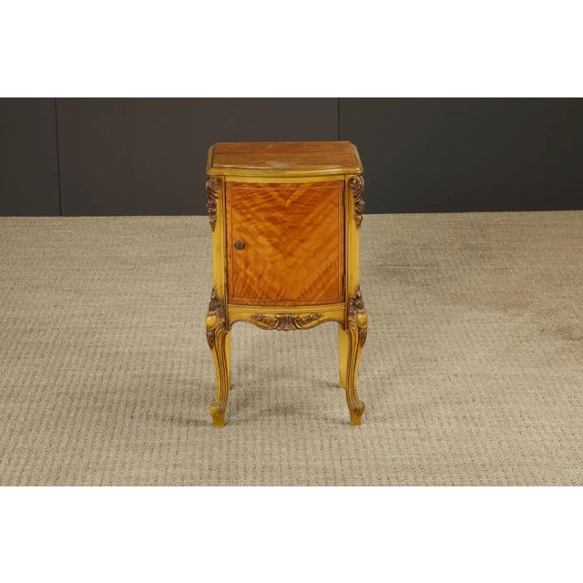 Mid 20th Century Antique Louis XVI French Provincial Figured Maple Cabinet Nightstands, C. 1920s For Sale - Image 5 of 17