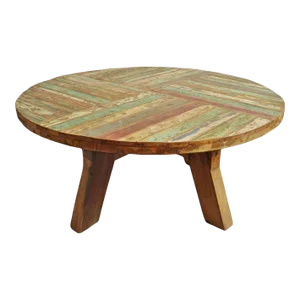 Vintage Salvaged Round Boat Wood Coffee Table