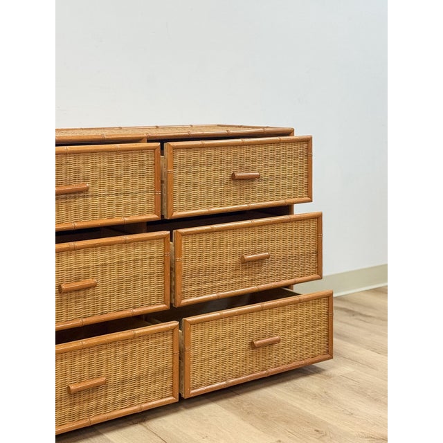 Vintage, Coastal, Bamboo, Wicker, Six Drawer Dresser, Chest Storage For Sale - Image 15 of 18