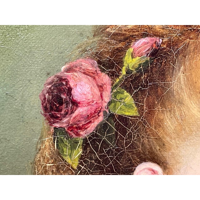 19th Century Antique Victorian Oil Portrait Young Lady Dated 1870, English School, Gilt Frame in the Manner Of For Sale - Image 5 of 11