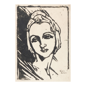 Early 20th Century Portrait of Woman Woodcut Block Print