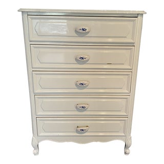 Furniture Beautiful Vintage French Country Cottage Style White Chest of Drawers Hardwood Good Condition For Sale