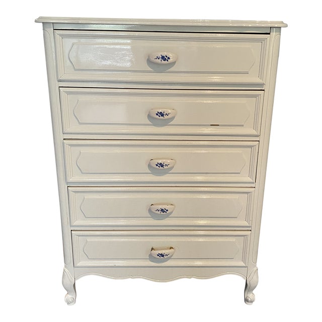 Furniture Beautiful Vintage French Country Cottage Style White Chest of Drawers Hardwood Good Condition For Sale