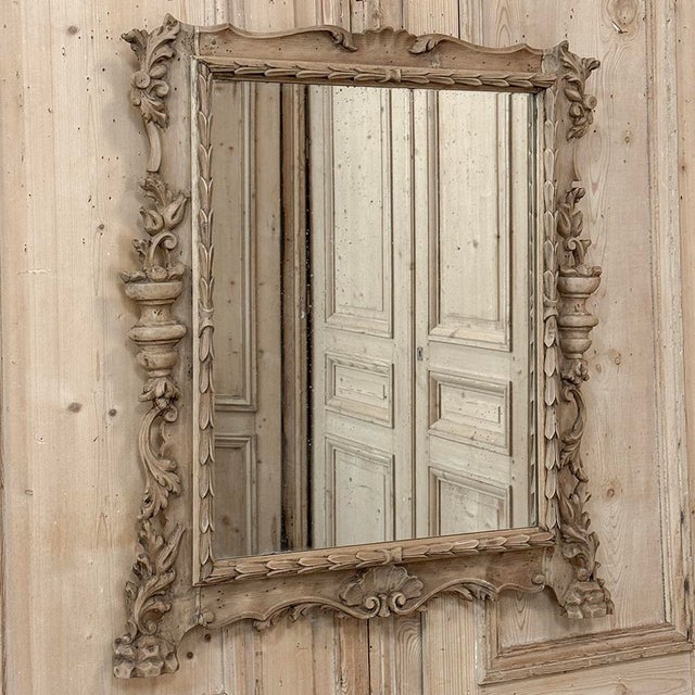 Traditional Antique Italian Hand-Carved Mirror in Stripped Walnut For Sale - Image 3 of 14