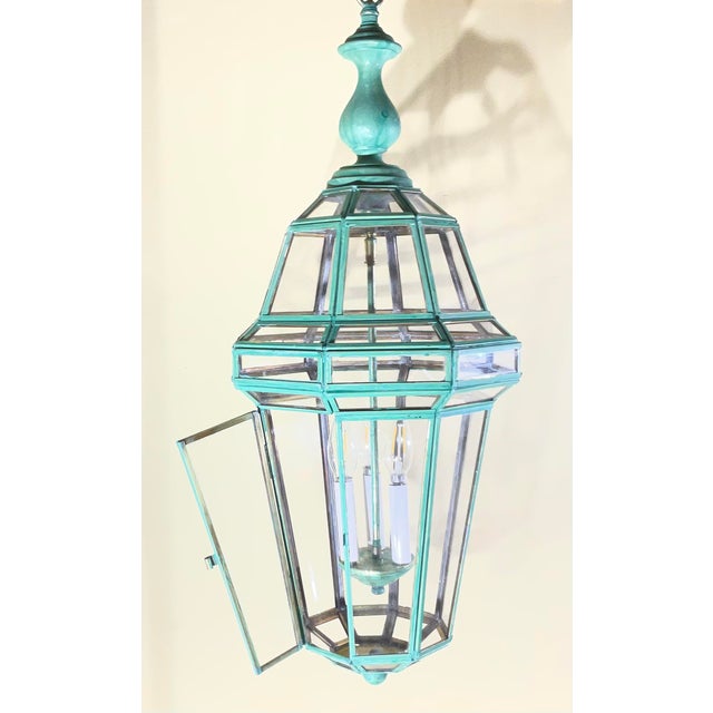 Vintage Solid Brass French Style – Verdigris – Hexagonal Chandelier -31”h X 12”w For Sale - Image 12 of 17