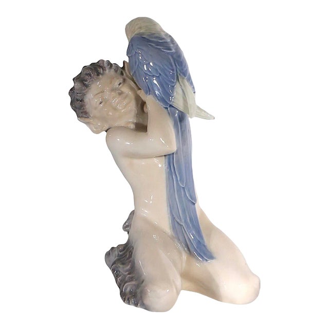 Royal Copenhagen Faun With Parrot Figurine by Christian Thomsen C. 1950's For Sale