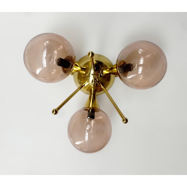Fabio Ltd Trifoglio Polished Brass Clear Coral Globe Flush Mount by Fabio LTD For Sale - Image 4 of 5