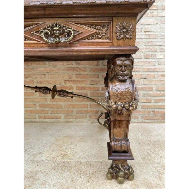 Wood Renaissance Carved Walnut Desk with Three Drawers and Bronze Mounts, 1860s For Sale - Image 7 of 18