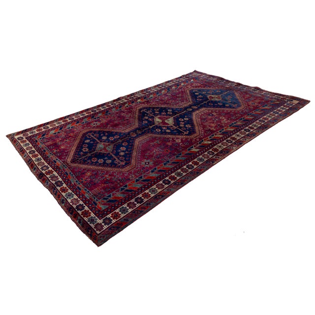 Tribal Mid-Century Vintage Turkish Wool Rug - Vibrant Berry and Navy Tribal Medallion For Sale - Image 3 of 9