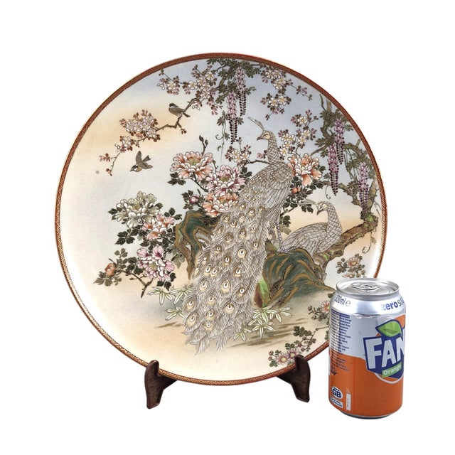 Large Meiji Japanese Satsuma Moriage Charger with Peacocks and Wisteria For Sale - Image 10 of 11