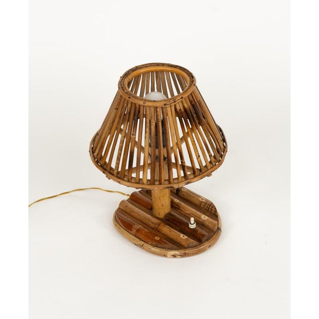Mid-Century Rattan and Bamboo Table Lamp in the style of Louis Sognot, Italy, 1960s For Sale - Image 11 of 14