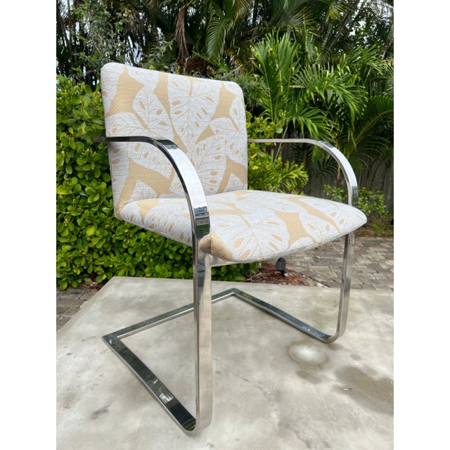 Mid-Century Modern Chrome Desk Chair by Brueton in Woven Fabric With Tropical Leaves, C. 1970's For Sale - Image 3 of 13