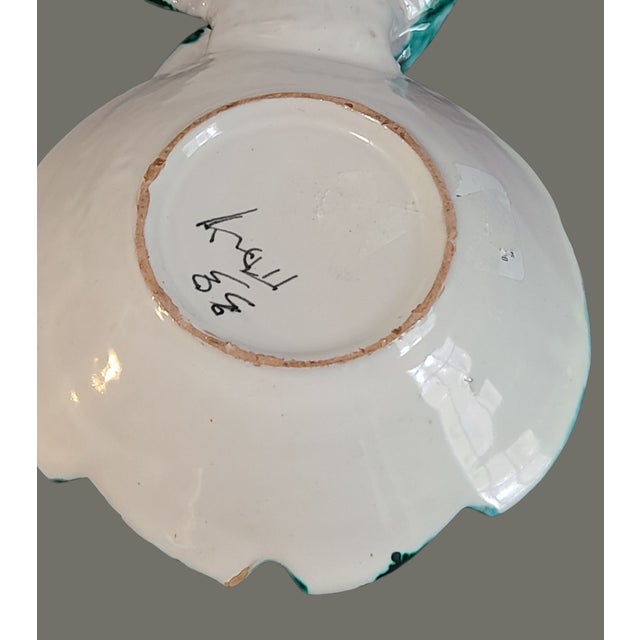 Vintage Italian Majolica Hand Painted Pottery 2 Compartment Handled Serving Dish For Sale - Image 6 of 8