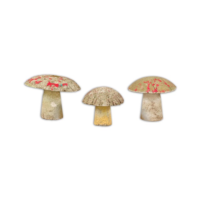 Mid 20th Century Set of Three American Midcentury Painted Concrete Mushroom Garden Ornaments For Sale - Image 5 of 12