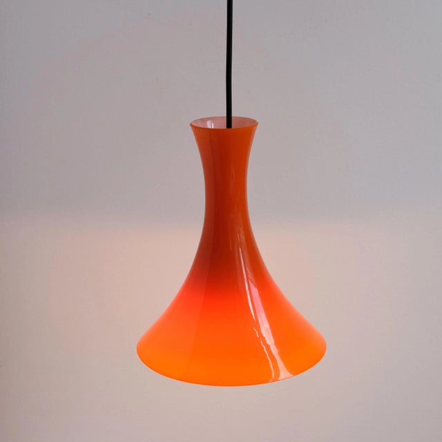 Orange Glass Trumpet Pendant Light by Peill & Putzler, 1960s For Sale - Image 7 of 7
