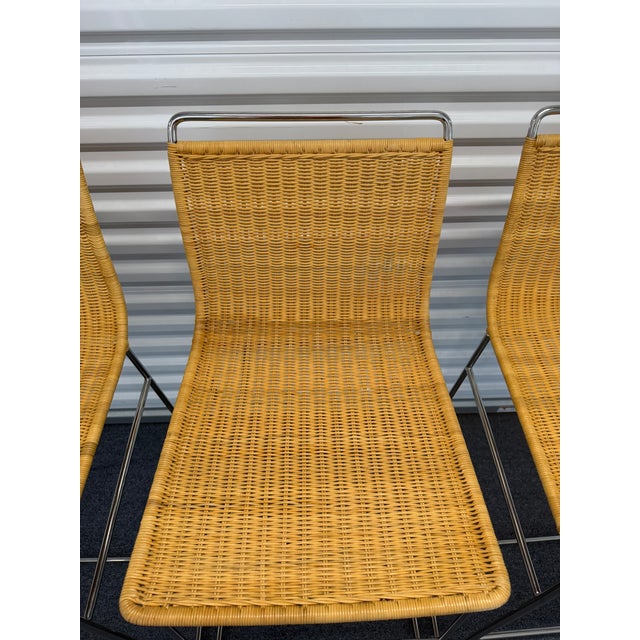 Modern Wicker and Chrome Barstools, Set of Three For Sale - Image 15 of 17