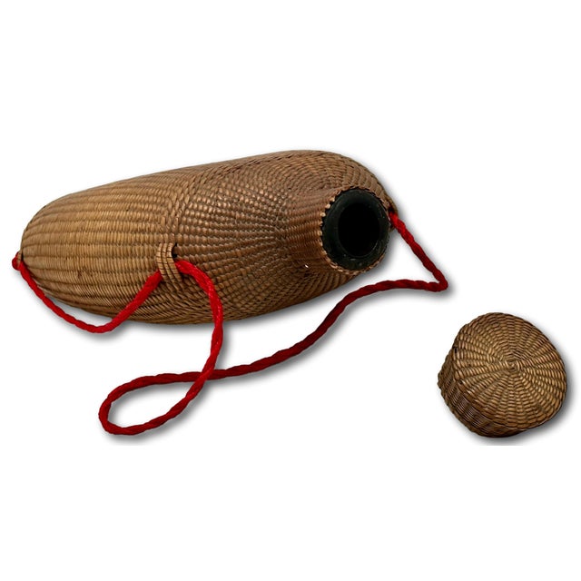 Excellent Antique Hand Woven Basket Weave on Blown Glass Bottle Flask With Cork Stopper Top - Circa Late 1800s For Sale - Image 13 of 18