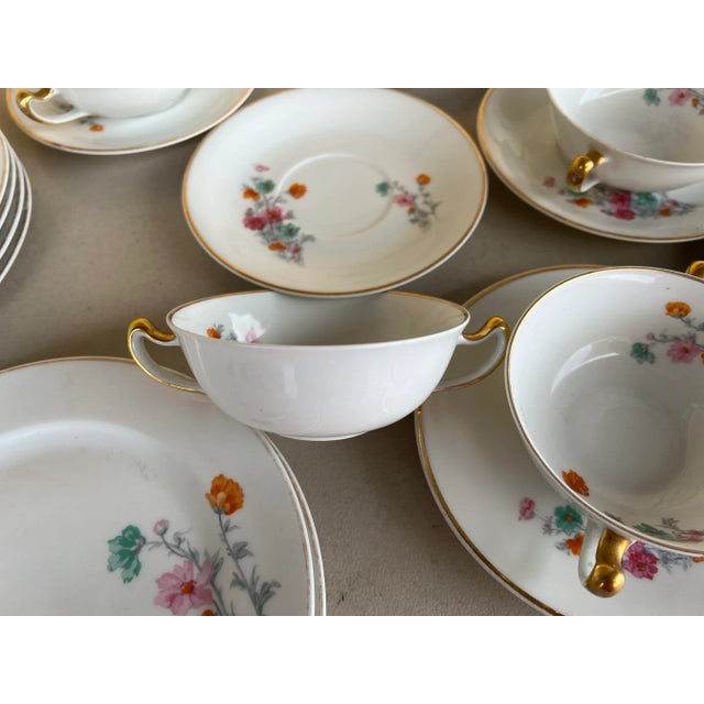 Limoges, France 1920s Soup/Bouillon Bowl ,Saucer & Plate Set 24 Pieces For Sale - Image 4 of 12