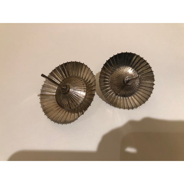 Metal Antique Silver Decorative Umbrella Shaped Design Accents Detailed - a Pair For Sale - Image 7 of 11