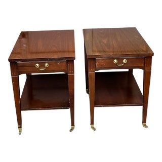 Vintage 1960s Set of 2 Mersman End Tables on Wheels and Pull Out Drawer For Sale
