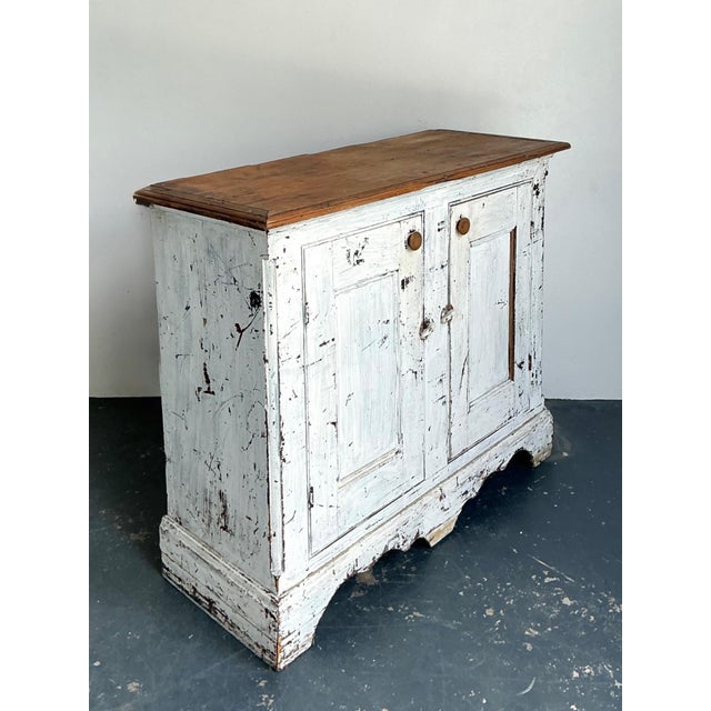 19th Century Antique White Distressed Wooden Primitive Sideboard For Sale - Image 5 of 12