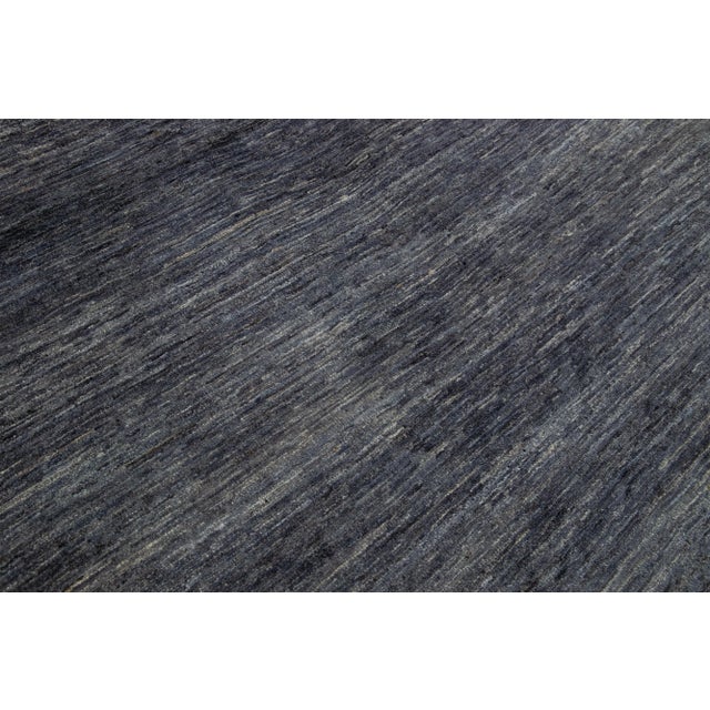 Charcoal Handmade Contemporary Solid Gabbeh Style Wool Rug in Gray-Charcoal Color For Sale - Image 8 of 9