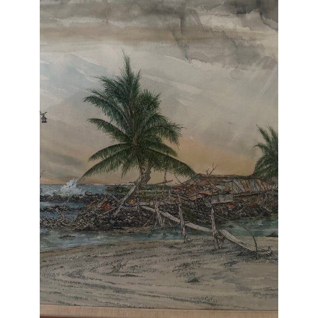 1970s Watercolor and Ink Framed Art Piece For Sale - Image 4 of 7