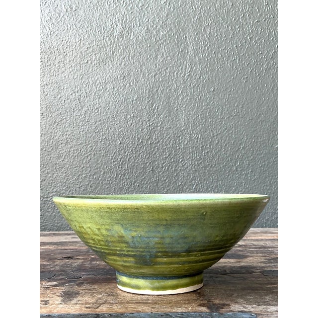 Ceramic Vintage Studio Pottery Green Bowl For Sale - Image 7 of 15