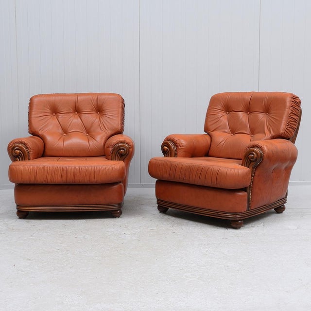 Mid-Century Modern Chairs in Leather and Wood, 1960s, Set of 2 For Sale - Image 6 of 6
