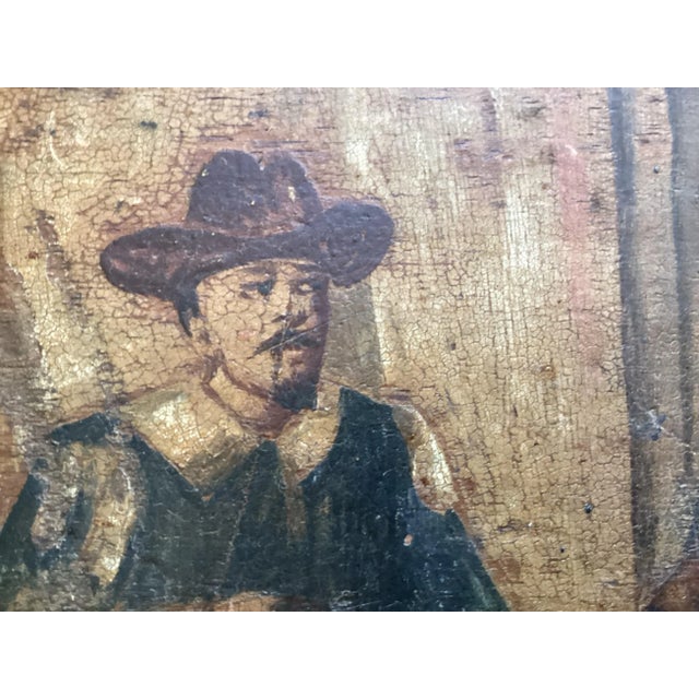 Antique 18th Century European Oil Painting on Wood – Warriors & Clergy Scene, 20” × 12” For Sale - Image 9 of 12