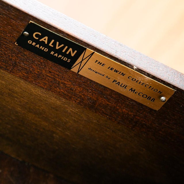 Wood Mid Century Modern Credenza Sideboard Paul McCobb Irwin Calvin Mahogany Brass For Sale - Image 7 of 12