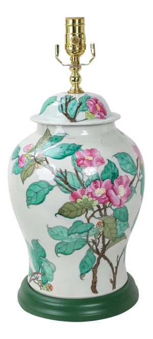 Vintage Hand Painted Famille Rose Porcelain Temple Jar Lamp