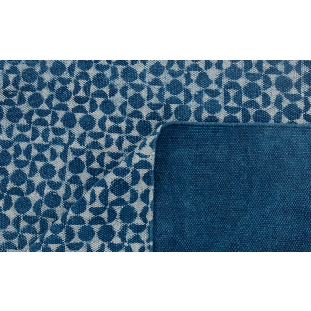 Blue Indigo Hand Woven Bohemian Cotton Flatweave Kilim Rug, Boho Blue Rug 5x7Ft. For Sale - Image 13 of 18