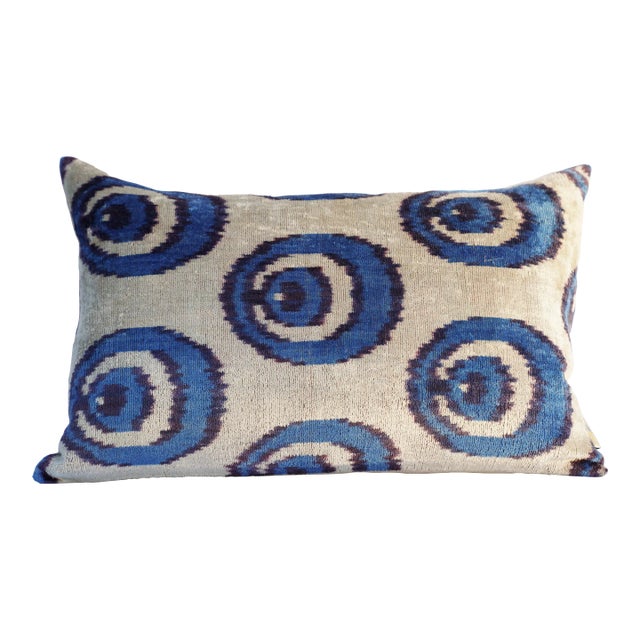 Contemporary Handmade Blue Velvet Throw Pillow and Down Feather Insert For Sale