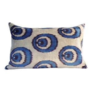 Contemporary Handmade Blue Velvet Throw Pillow and Down Feather Insert