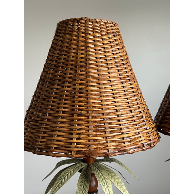 Vintage Hollywood Regency Faux Bamboo English Mahogany Palm Lamps For Sale - Image 4 of 12